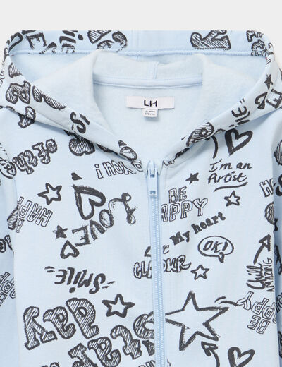 Sweat zipp&eacute; &agrave; capuche bleu ciel fille