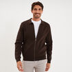 Gilet zipp&eacute; en maille manches longues marron fonc&eacute; homme