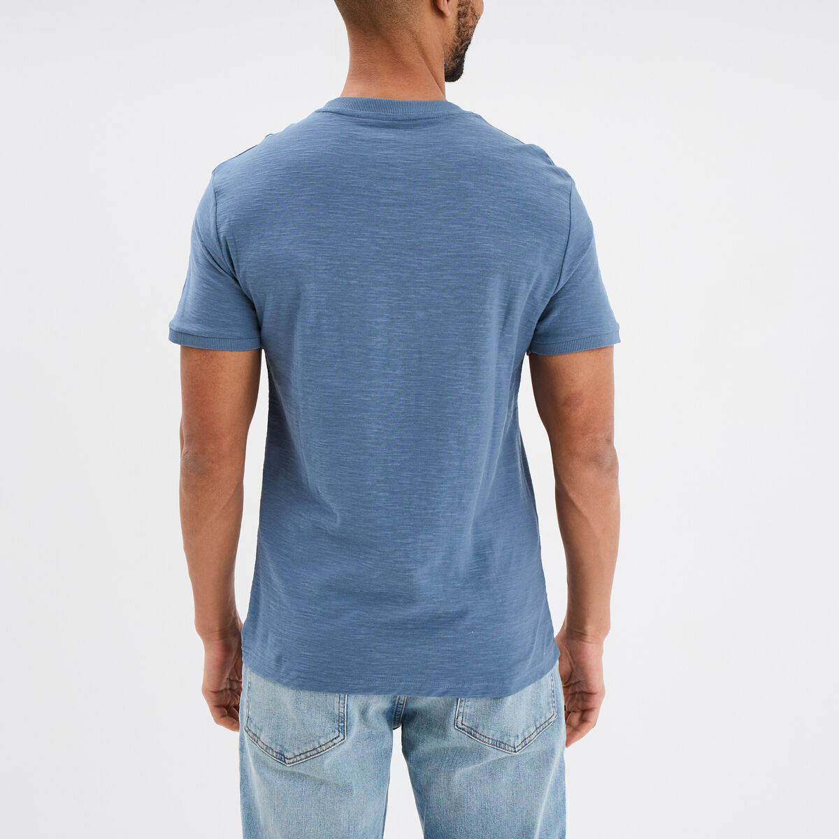 T-shirt droit manches courtes coton bleu fonc&eacute; homme