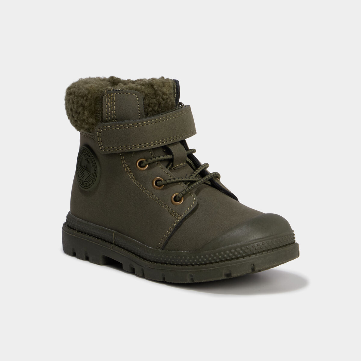 Boots crant&eacute;es doublure effet polaire vert kaki gar&ccedil;on