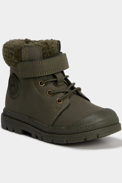 Boots crant&eacute;es doublure effet polaire vert kaki gar&ccedil;on