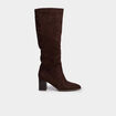 Bottes hautes &agrave; talons su&eacute;dine marron fonc&eacute; femme