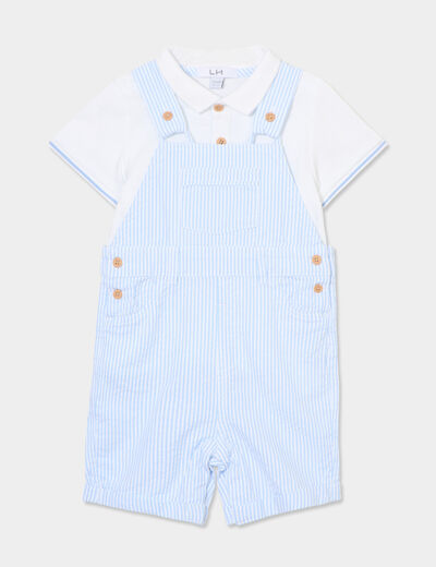Ensemble salopette et polo coton bleu bébé garçon