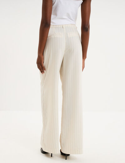 Pantalon large avec pinces ecru femme