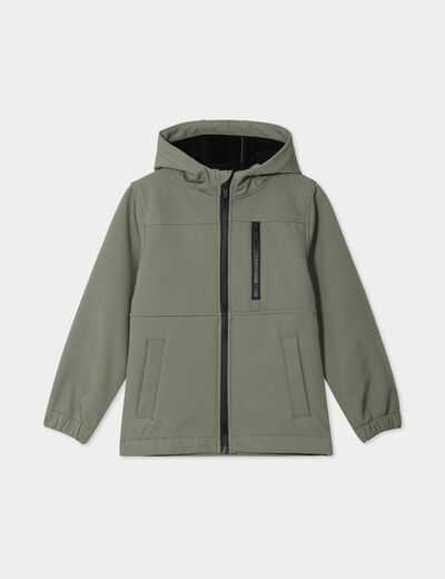Parka zippée à capuche vert kaki garçon