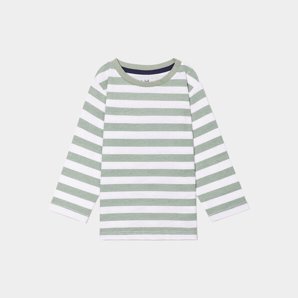 T-shirt col rond manches longues coton vert kaki bébé garçon