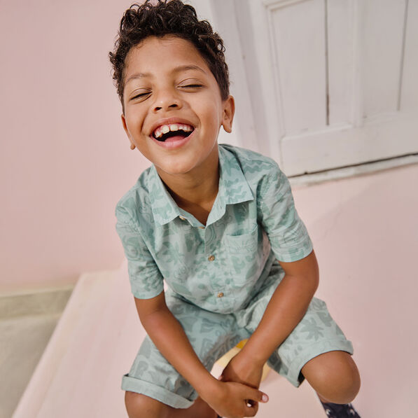 Short bermuda droit taille élastiquée vert kaki garçon