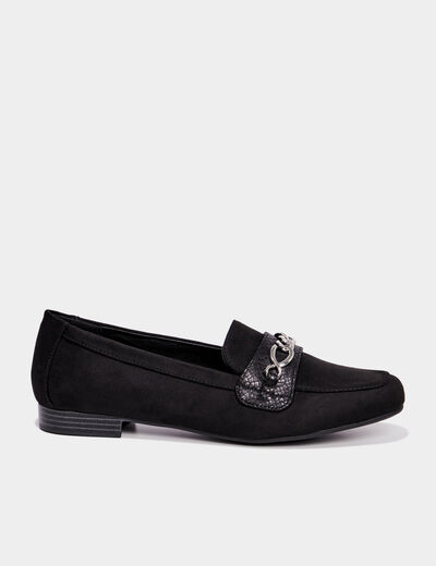 Mocassins plats su&egrave;de noir femme