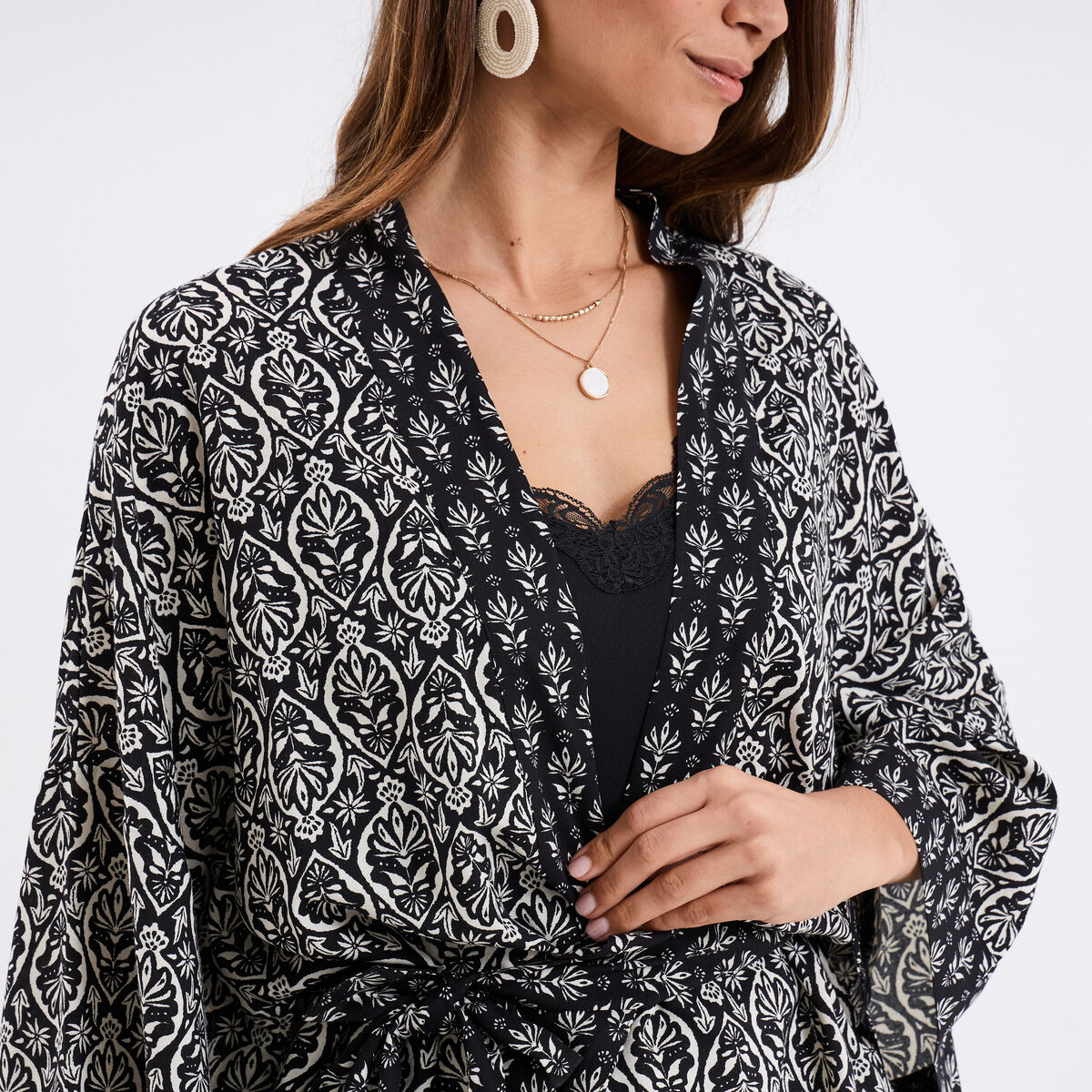 Veste kimono manches 3/4 noir femme