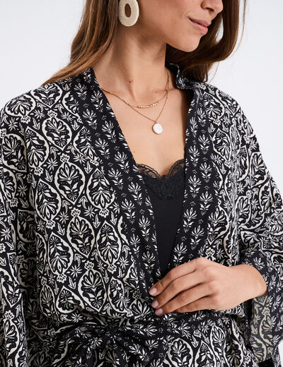 Veste kimono manches 3/4 noir femme