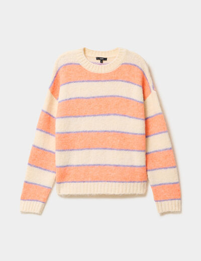 Pull col rond manches longues ecru femme