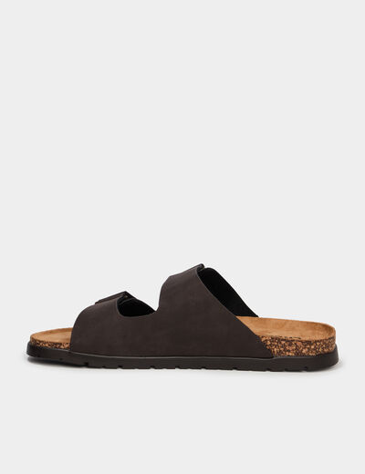 Mules double brides &agrave; scratchs marron homme