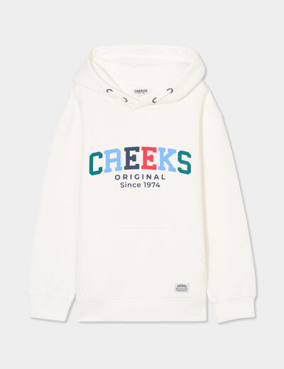 Sweat à capuche hoodie 1 poche Creeks blanc garçon