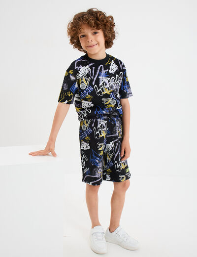 Short de jogging regular noir garçon