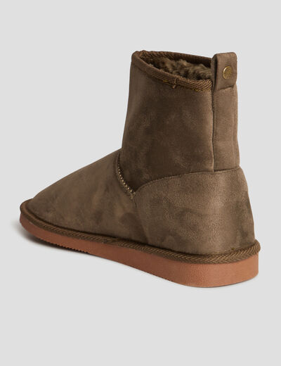 Bottines fourrées effet suédine vert kaki femme