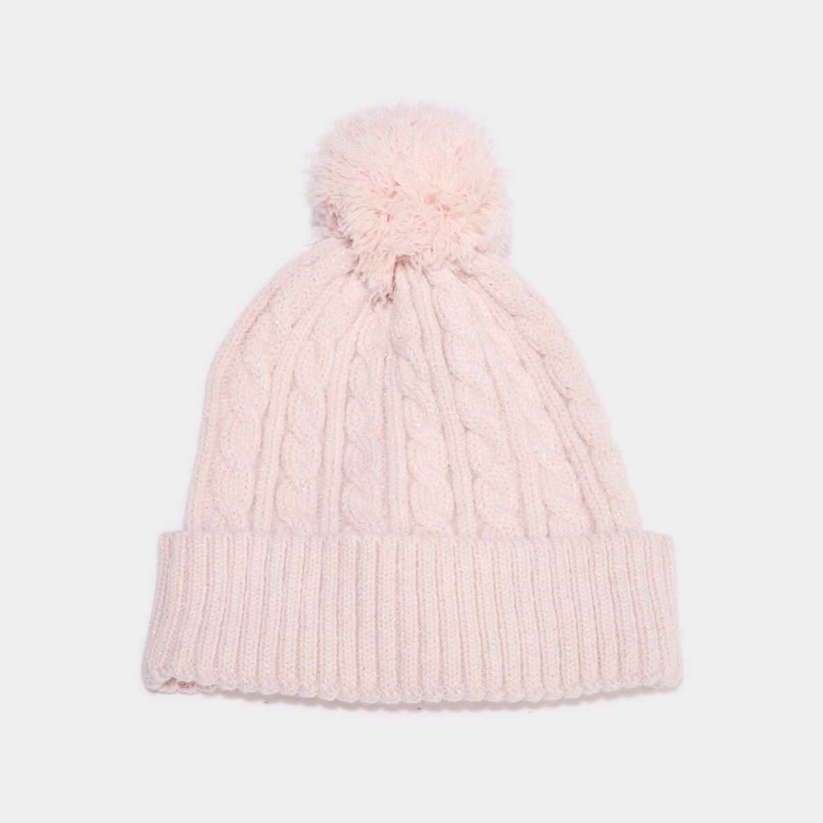 Bonnet &agrave; pompon rose clair fille