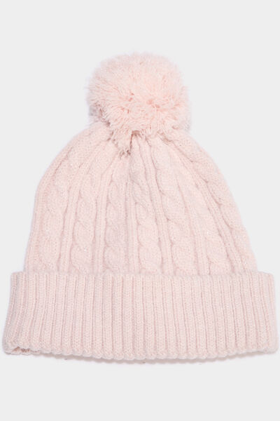 Bonnet &agrave; pompon rose clair fille