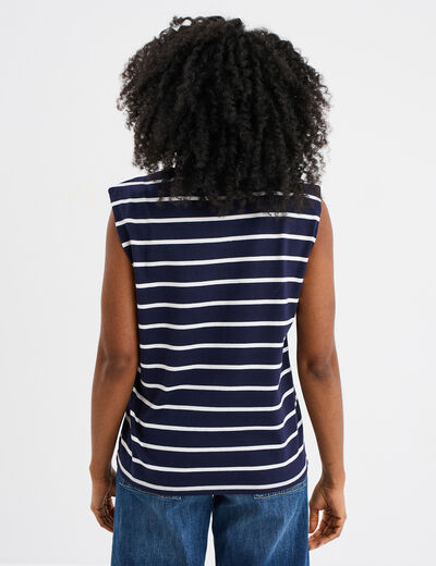 T-shirt avec épaulettes col rond coton ecru femme