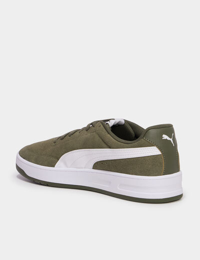 Baskets &agrave; lacets en cuir Puma Clean SD vert kaki homme