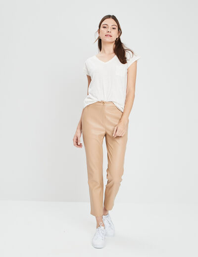 T-shirt col v poche poitrine Creeks blanc femme