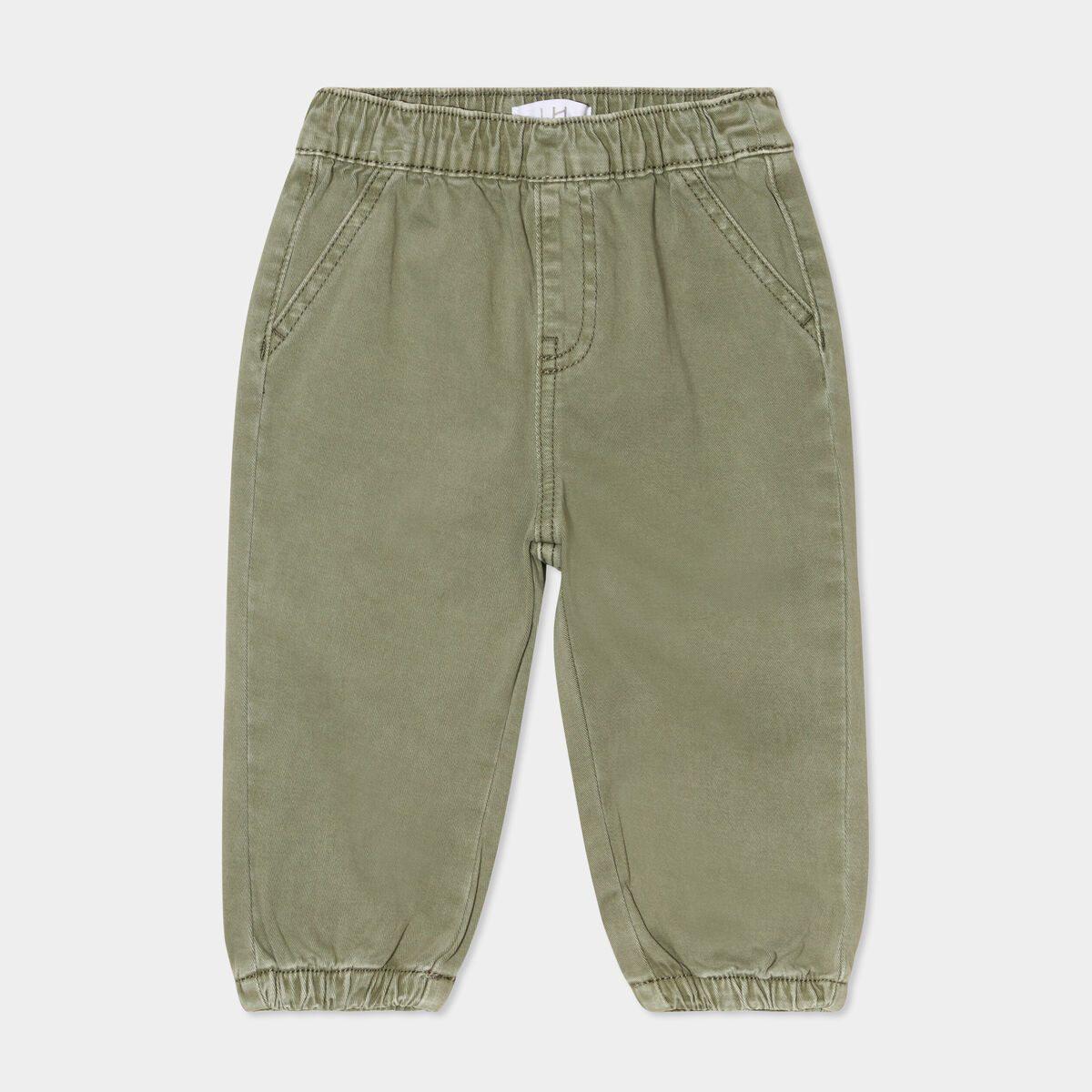 Pantalon jogger bas élastiqué coton vert kaki bébé garçon