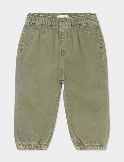 Pantalon jogger bas élastiqué coton vert kaki bébé garçon