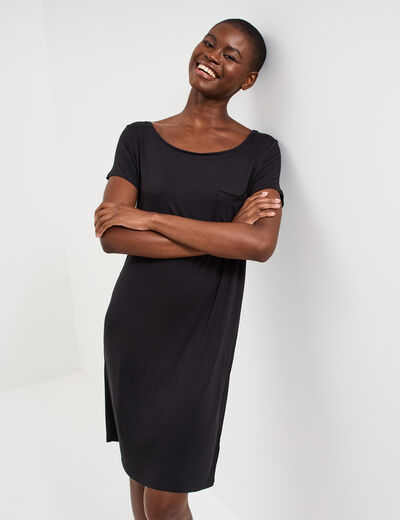 Chemise de nuit manches courtes noir femme