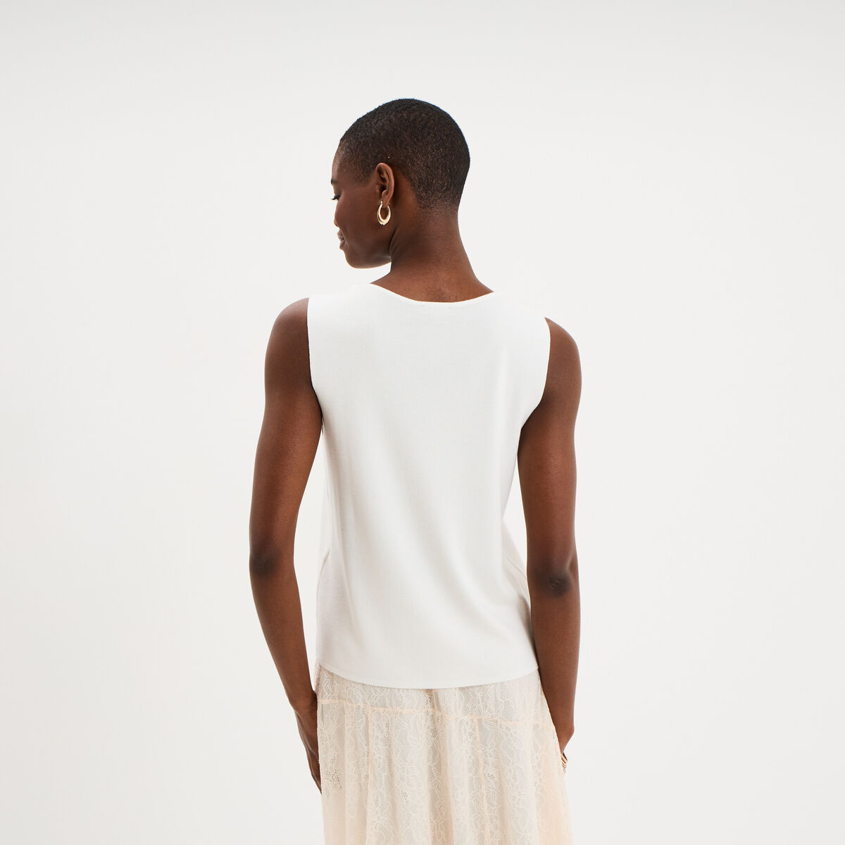 Gilet sans manches col en V blanc femme