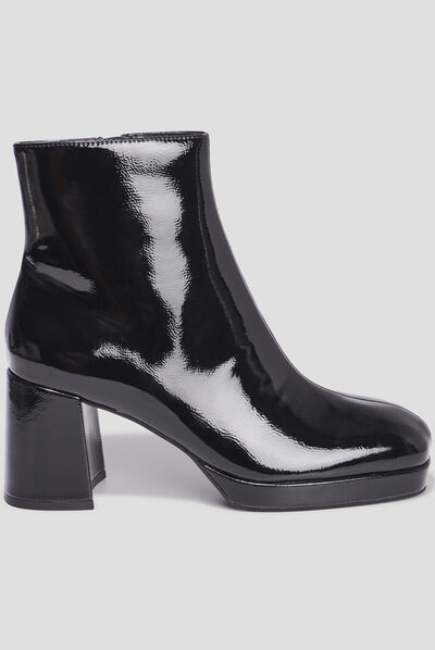 Bottines plateformes vernies à talons noir femme