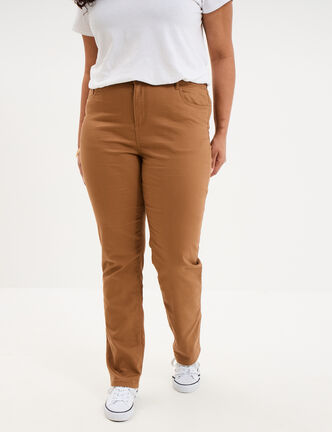 Pantalon droit taille haute extensible marron femme grande taille