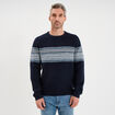 Pull jacquard col rond manches longues bleu fonc&eacute; homme