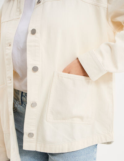 Veste surchemise oversize en jean coton creme femme