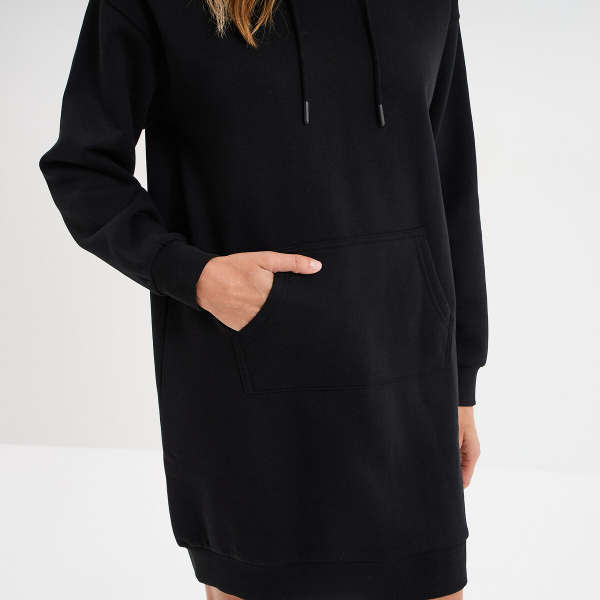 Robe sweat &agrave; capuche noir femme
