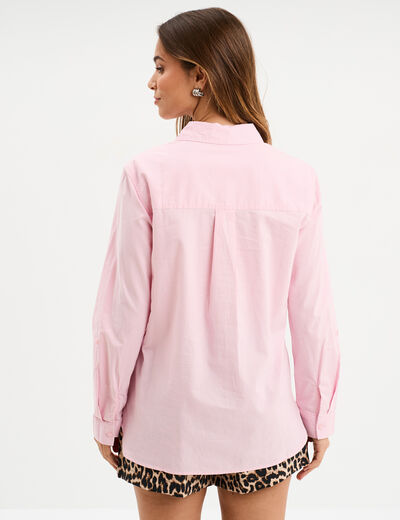 Chemise manches longues 1 poche coton rose clair femme