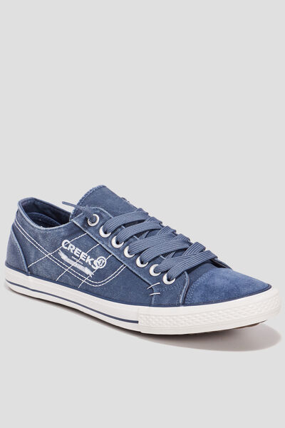 Baskets basses en toile &agrave; lacets bleu homme