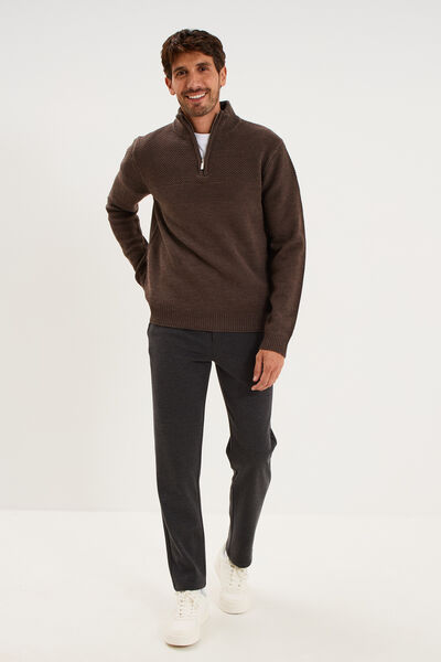Pull col camionneur manches longues marron chocolat homme