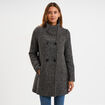 Manteau droit mi-long col montant doubl&eacute; gris fonc&eacute; femme