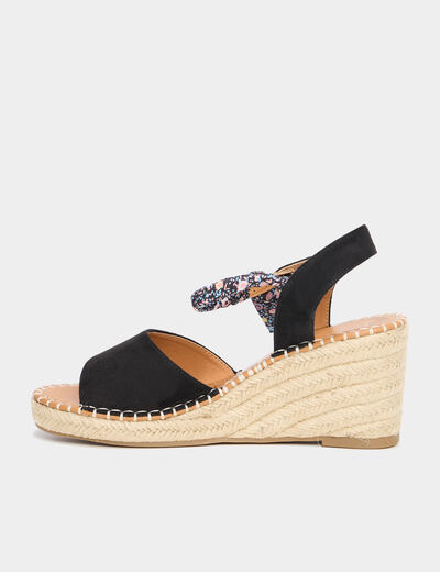Sandales espadrille compens&eacute;es su&eacute;dine noir femme