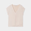 T-shirt col en V manches courtes beige femme