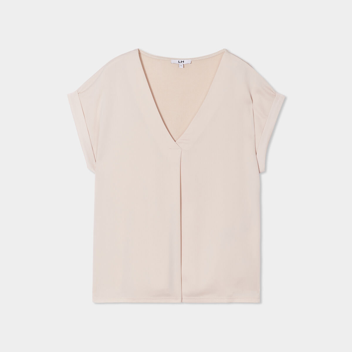 T-shirt col en V manches courtes beige femme