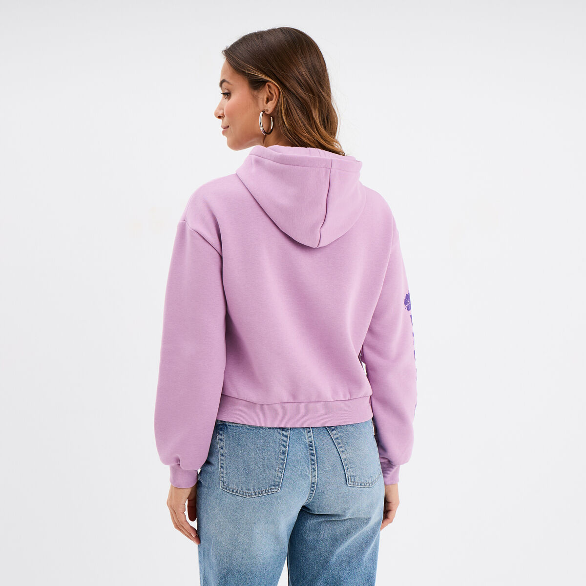 Sweat hoodie cropped &agrave; capuche Stitch parme femme