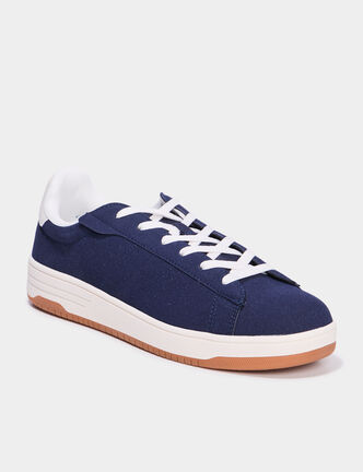 Tennis basses &agrave; lacets bleu marine homme