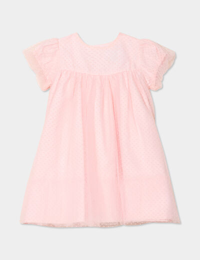 Robe tulle plumetis manches courtes rose clair bébé fille