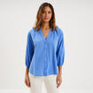 Blouse col tunisien manches 3/4 coton bleu electrique femme
