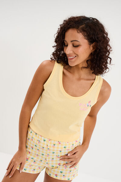 D&eacute;bardeur col rond droit coton jaune clair femme