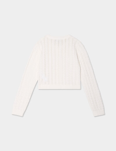 Gilet court manches longues coton ivoire fille