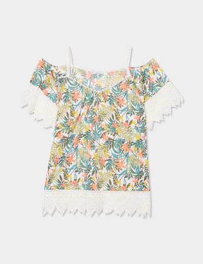 T-shirt col bardot avec dentelle blanc femme grande taille