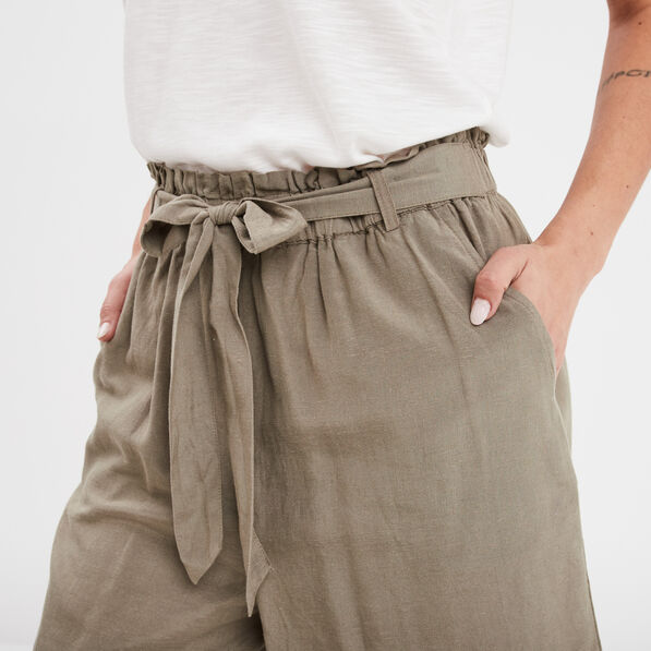 Short paperbag fluide ceinturé vert kaki femme