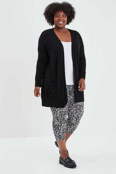 Gilet long droit avec poches noir femme grande taille