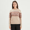 Pull jacquard col rond manches longues beige femme
